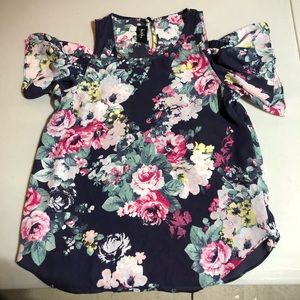 Silky floral off the shoulder sleeves Top